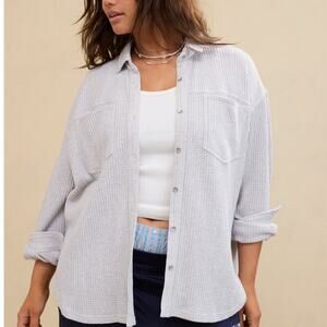 Aerie Anytime Fave Waffle Oversized Button Down Shirt  Cozy Lounge